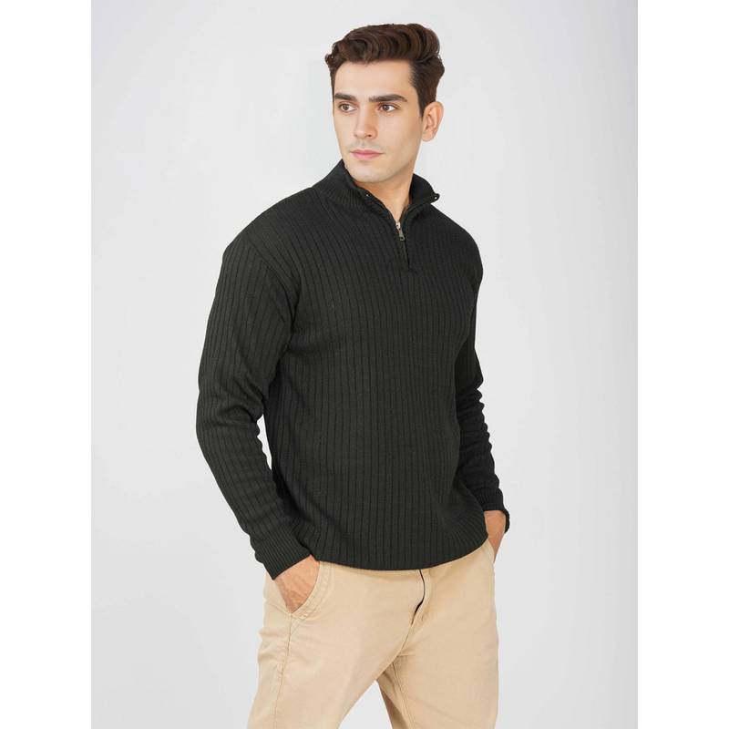 Kvetoo Men Black Acrylic Textured Regular Fit Sweater (M)