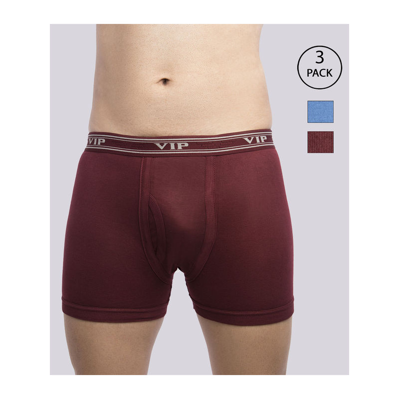 VIP Ultima Men's 100% Combed Assorted Cotton Trunks (Pack of 3) (L)