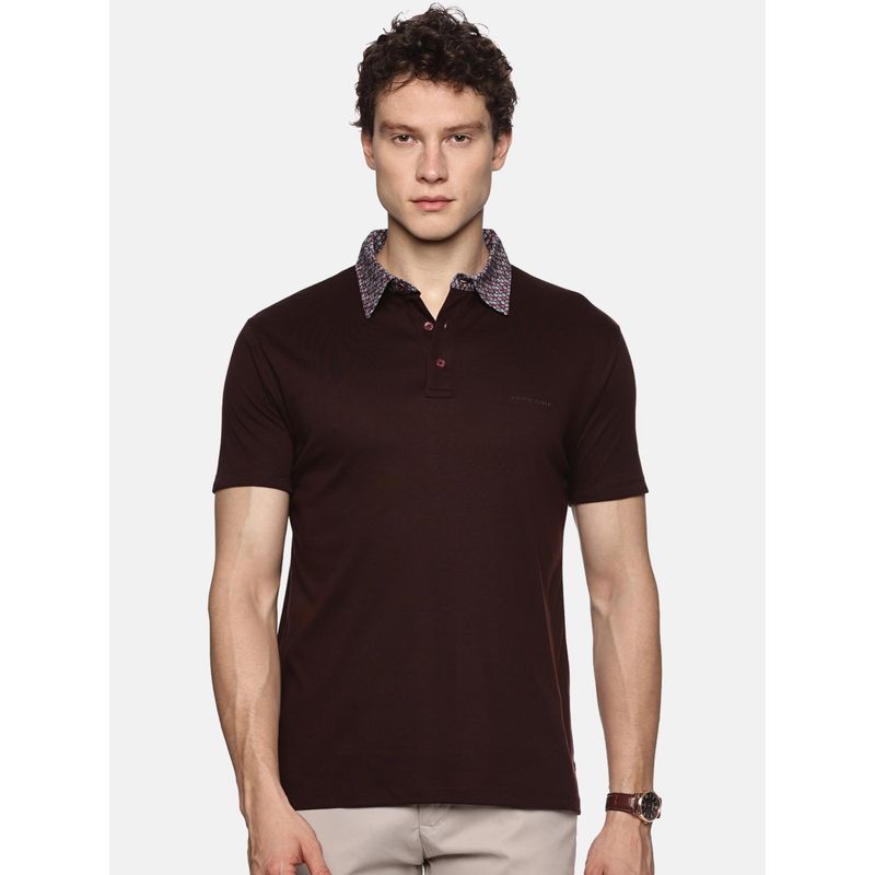 MELVIN JONES Dark Maroon Solid Polo T-Shirt (L)