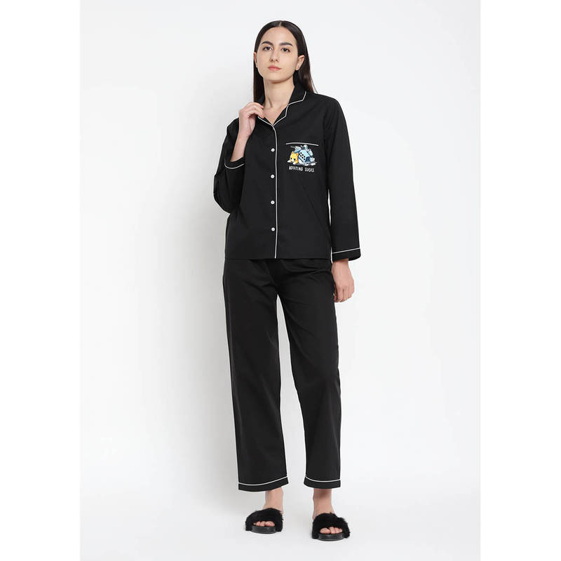 Shopbloom Adulting Cotton Long Sleeve Womens Night Suit (Set of 2) (XS)