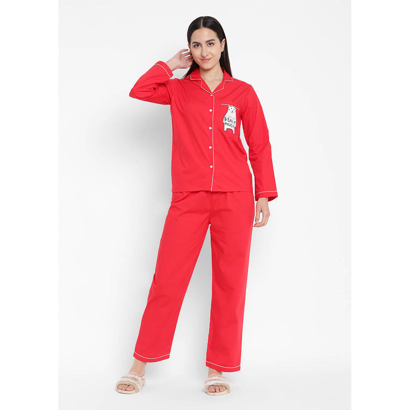 Shopbloom Beary Much Long Sleeve Womens Night Suit (Set of 2) (XS)