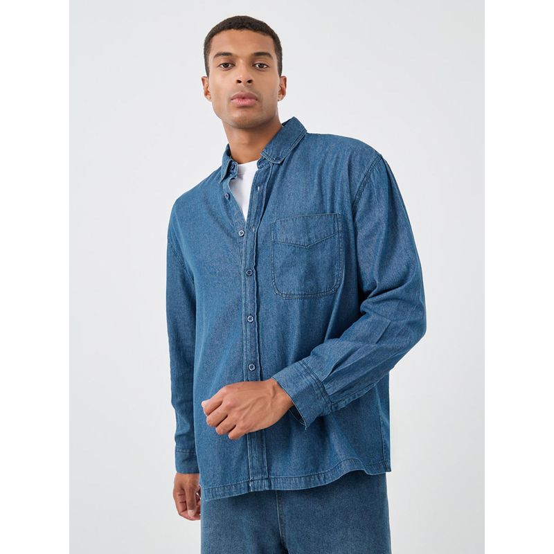 Styli Men Button Down Long Sleeve Relaxed Denim Shirt - Blue (XL)