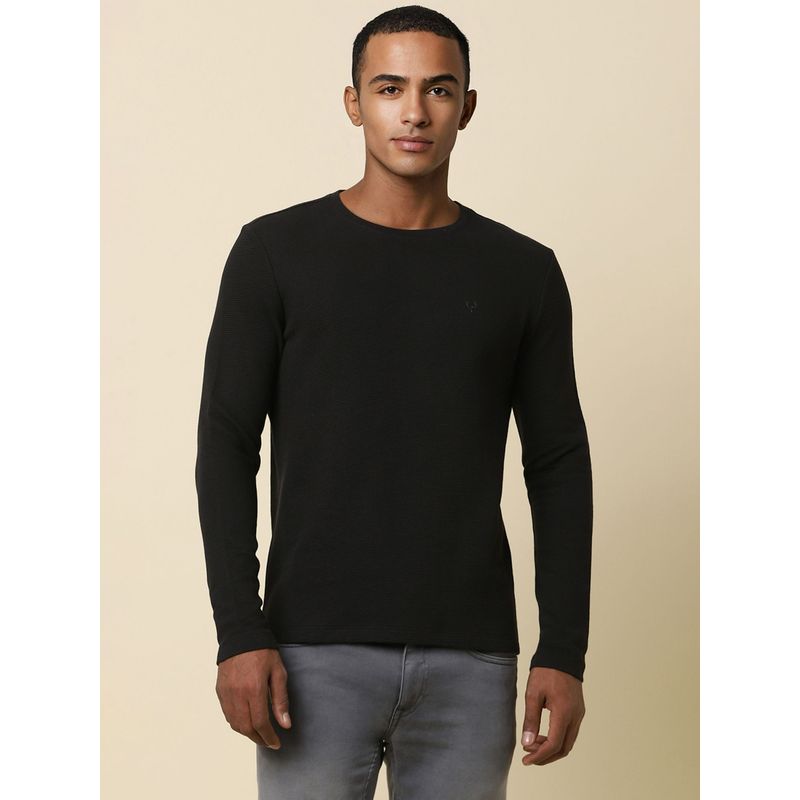 Allen Solly Men Black Solid Crew Neck T-shirt (L)