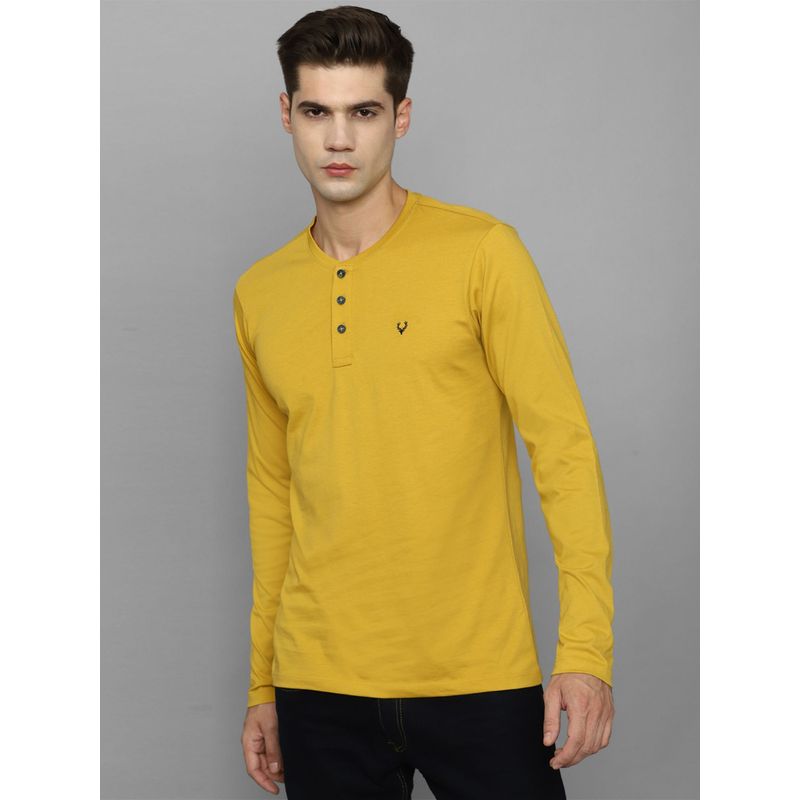 Allen Solly Men Yellow Solid Crew Neck T-shirt (2XL)