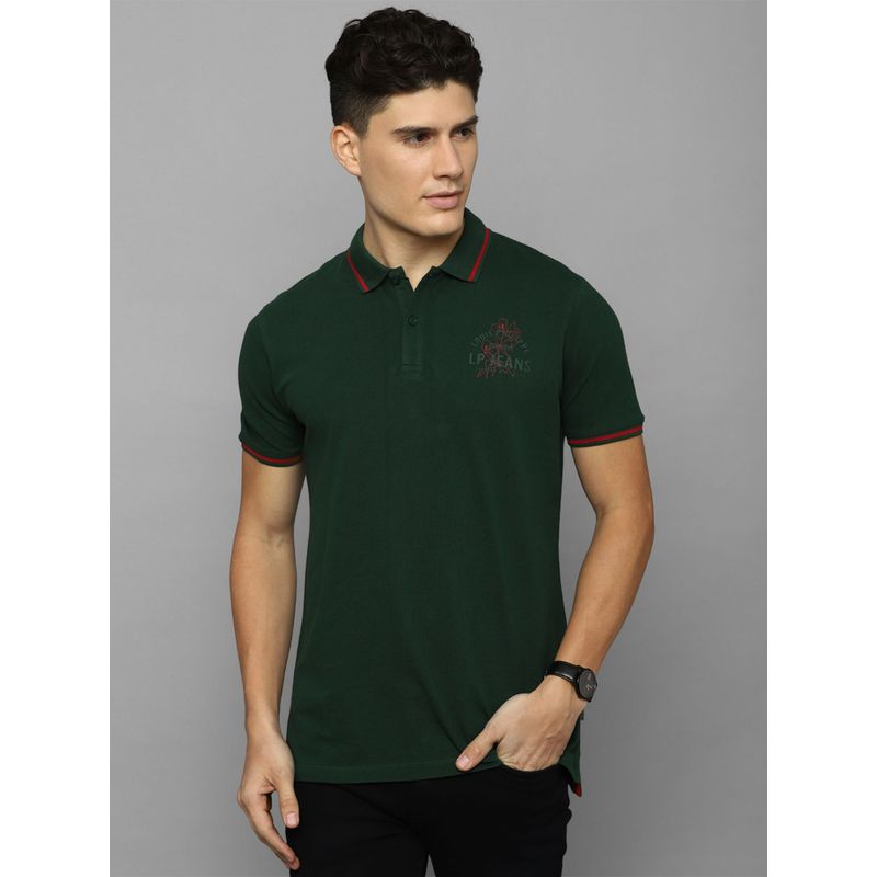 Louis Philippe Men Green Solid Polo Neck T-shirt (L)