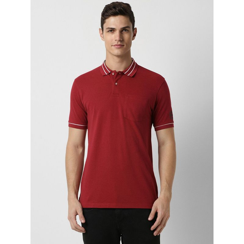 Peter England Men Red Solid Polo Neck Polo T-Shirts (S)