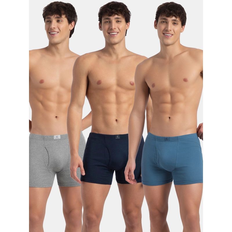 Jockey 8008 Men Cotton Solid Boxer Brief - Navy, Stellar and Grey Melange (Pack Of 3) (M)