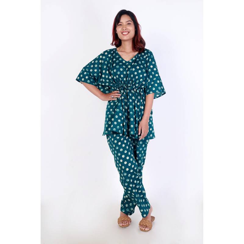 BREATH:ABLES Green Polka Cotton Co-Ord Set (S/M)
