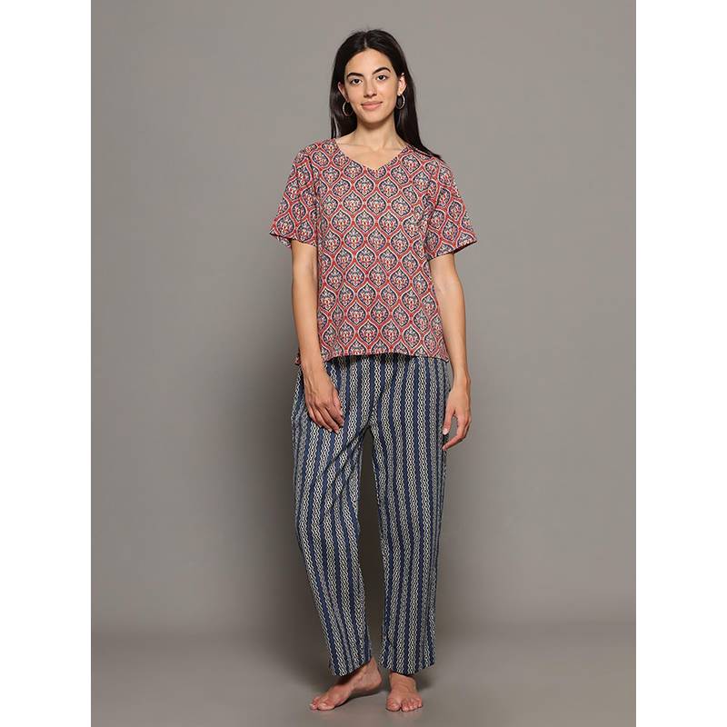 BREATH:ABLES Women Cotton Printed Co-Ord Set Multi-Color (S/M)
