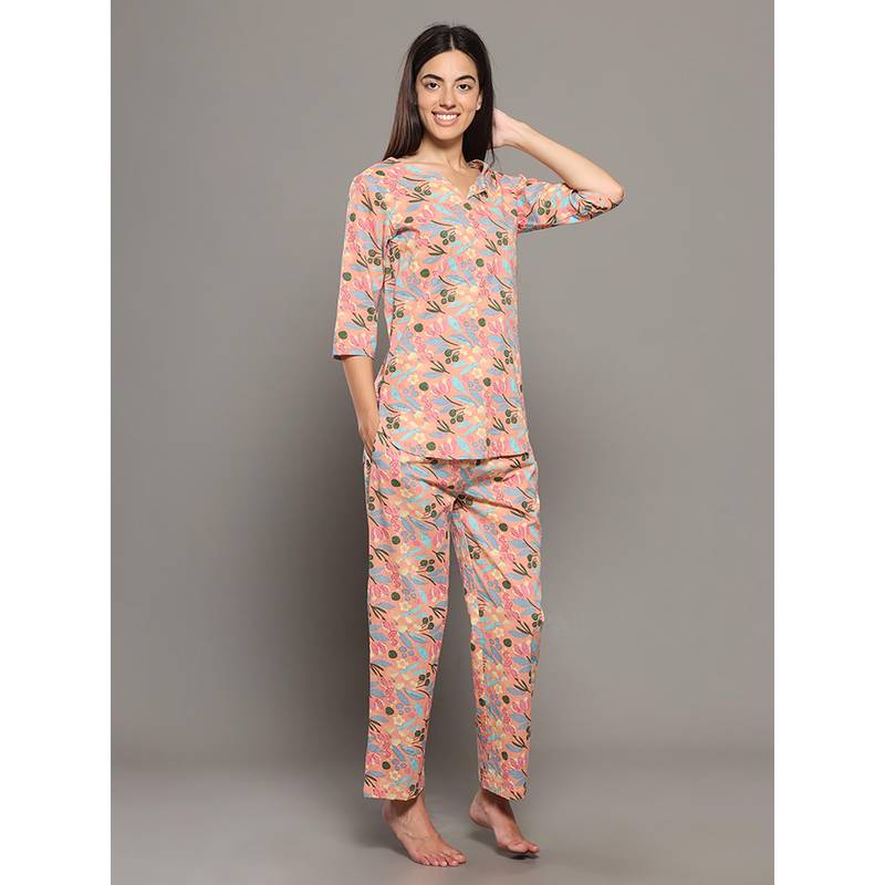 BREATH:ABLES Women Cotton Printed Co-Ord Set Multi-Color (S/M)
