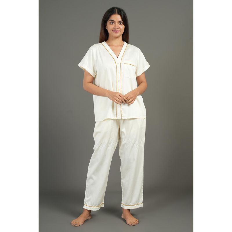 BREATH:ABLES Women Cotton Nightsuit White (S/M)