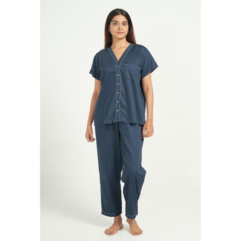 BREATH:ABLES Women Cotton Nightsuit Blue (S/M)