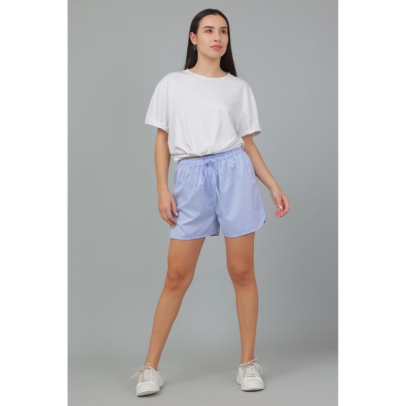 BREATH:ABLES Women Cotton Checks Shorts Blue (S/M)