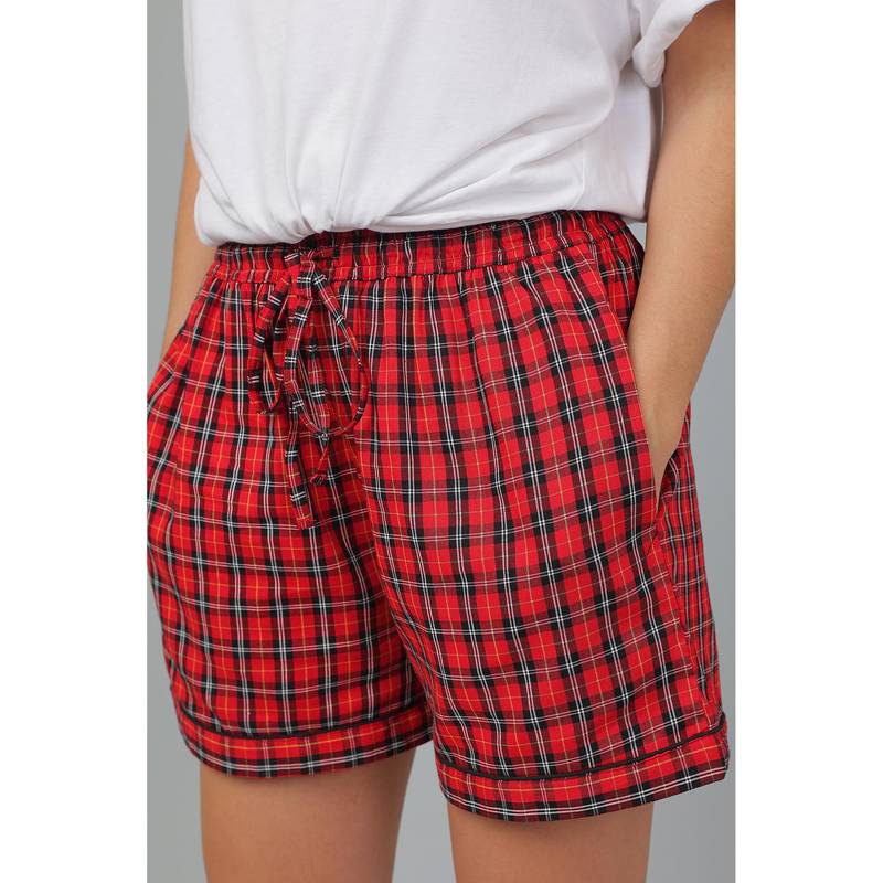 BREATH:ABLES Women Cotton Checks Shorts Red (S/M)