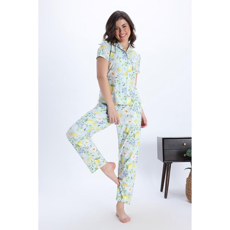 Zivame Indigo Wild Knit Poly Nightsuit - Pale Blue (XL)