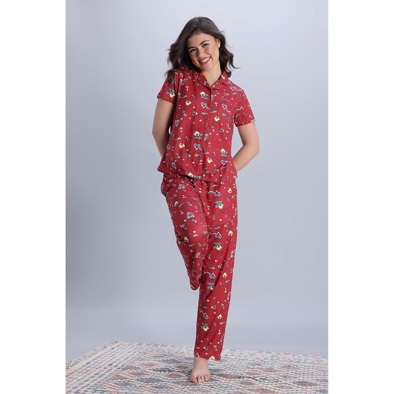 Zivame Knit Poly Nightsuit - Salsa (XL)