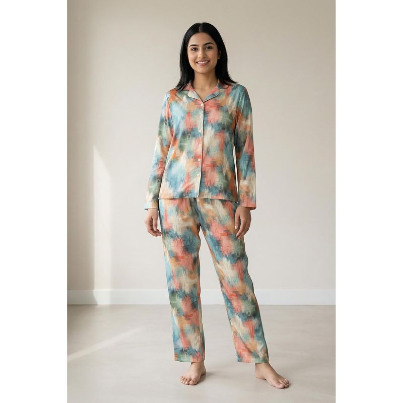 Zivame Knit Cotton Nightsuit - Ethereal Gr (XL)