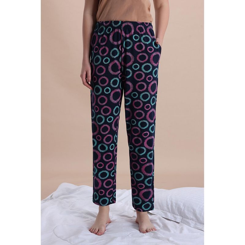 Zivame Knit Cotton Sleep Pyjama - Navy Peony (XL)