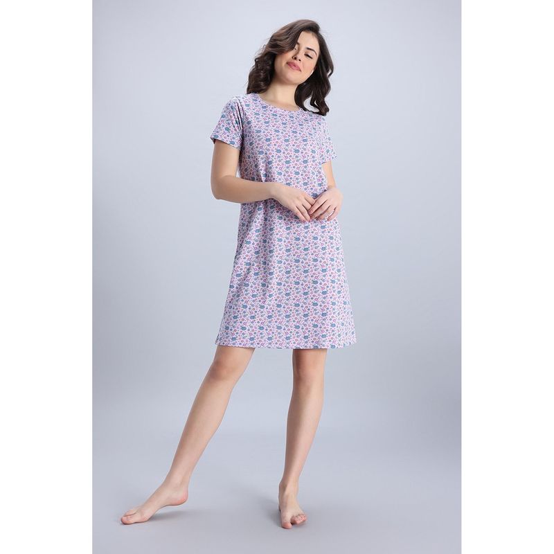 Zivame Knit Cotton Mid Length Nightdress - Light Lilac (XL)