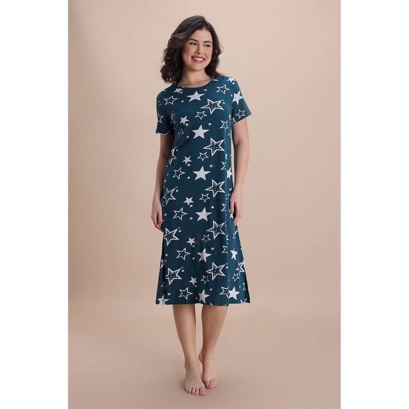 Zivame Knit Cotton Mid Length Nightdress - Mountain View (XL)