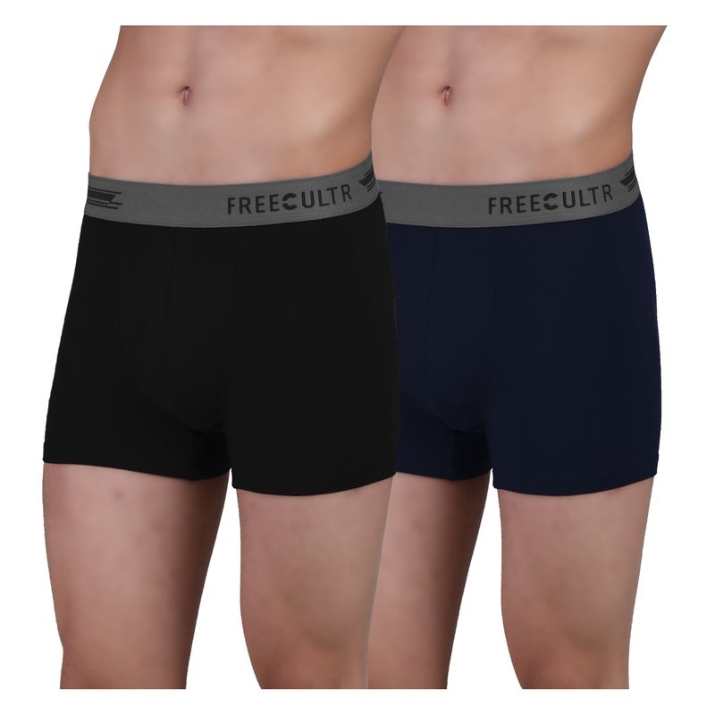 FREECULTR Men's Anti-Microbial Air-Soft Micromodal Underwear Trunk, Pack of 2 - Multi-Color (L)