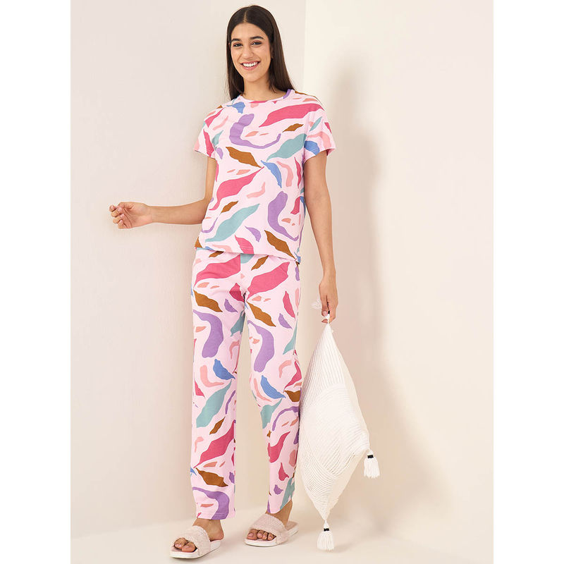 Sweet Dreams Pink Printed Regular Fit T-shirt and Pyjama (2XL)