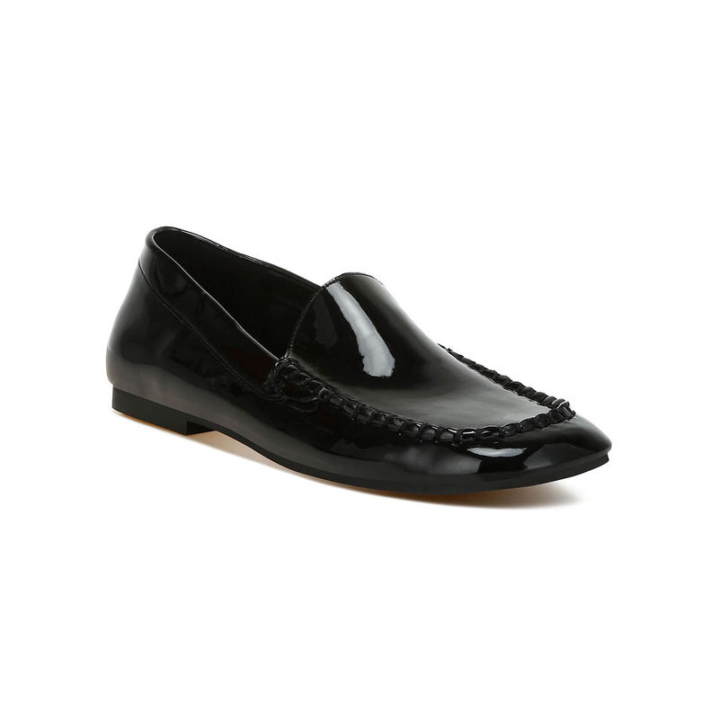 Rag & Co Black Metallic Pleather Loafers (UK 3)