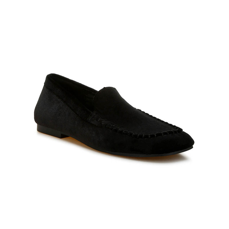 Rag & Co Black Velvet Flat Loafers (UK 3)