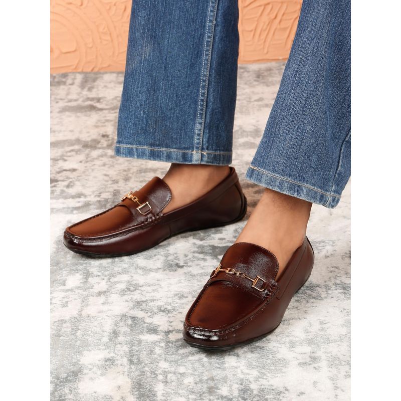 Teakwood Men'S Brown Leather Horse Bit Loafers (UK 6)