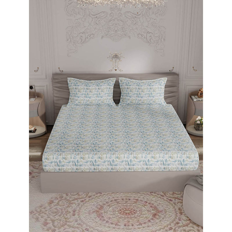 Rosara Home Multi-Color Abstract 300 Tc Queen Bedsheet with Pillow Covers
