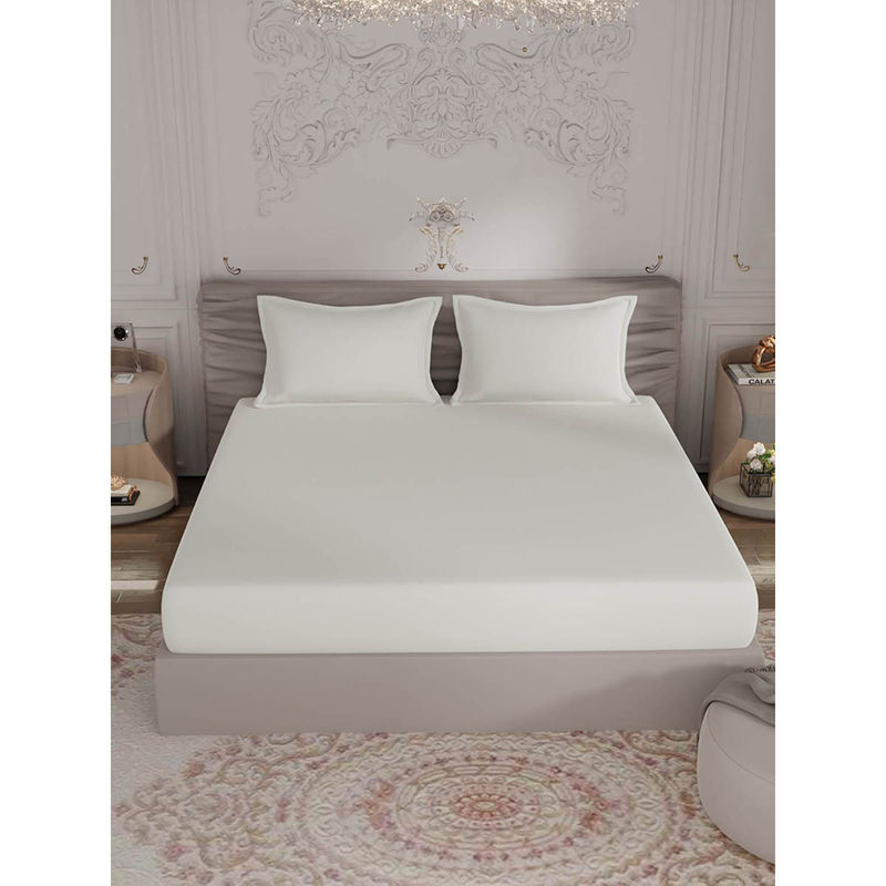Rosara Home Ivory Solid 400 Tc Queen Bedsheet with Pillow Covers