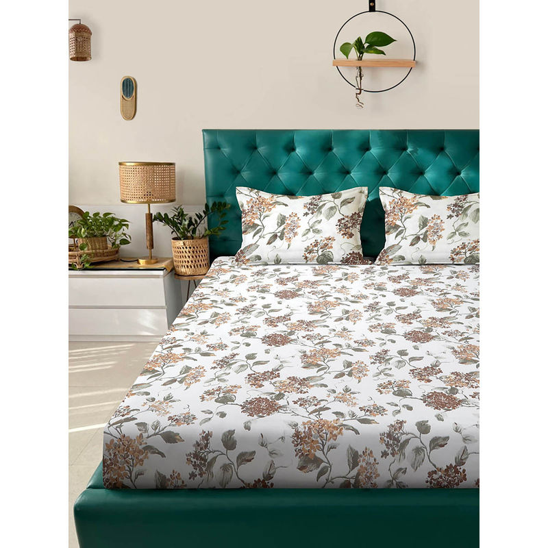 Rosara Home White Floral 200 Tc Queen Bedsheet with Pillow Covers