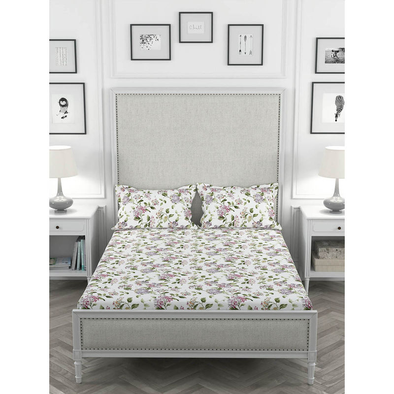 Rosara Home Multi-Color Floral 200 Tc Queen Bedsheet with Pillow Covers