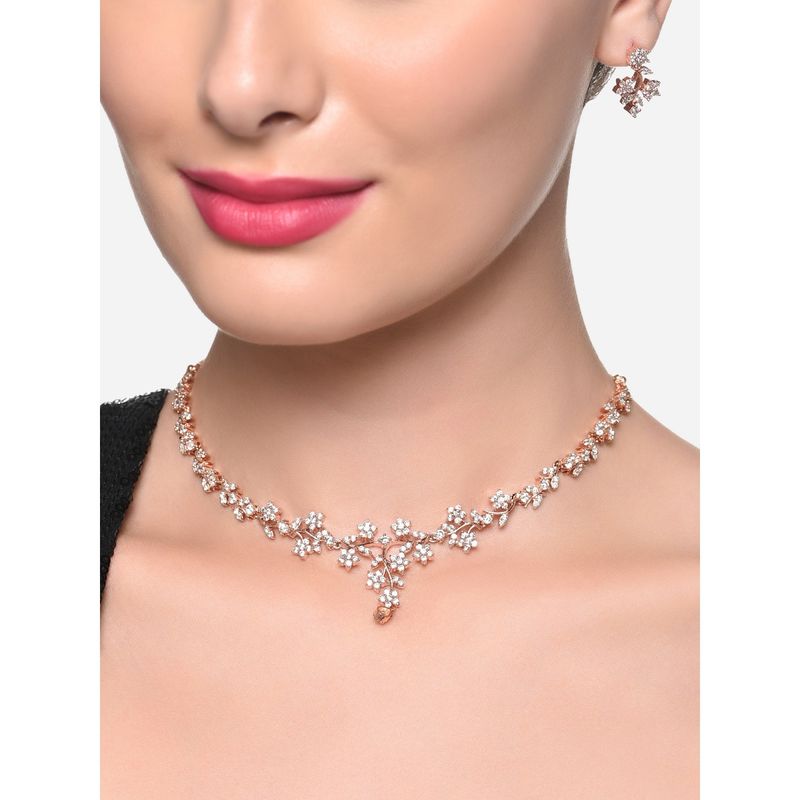 Buy Zaveri Pearls Rose Gold Dazzling CZ Floral Brass Necklace
