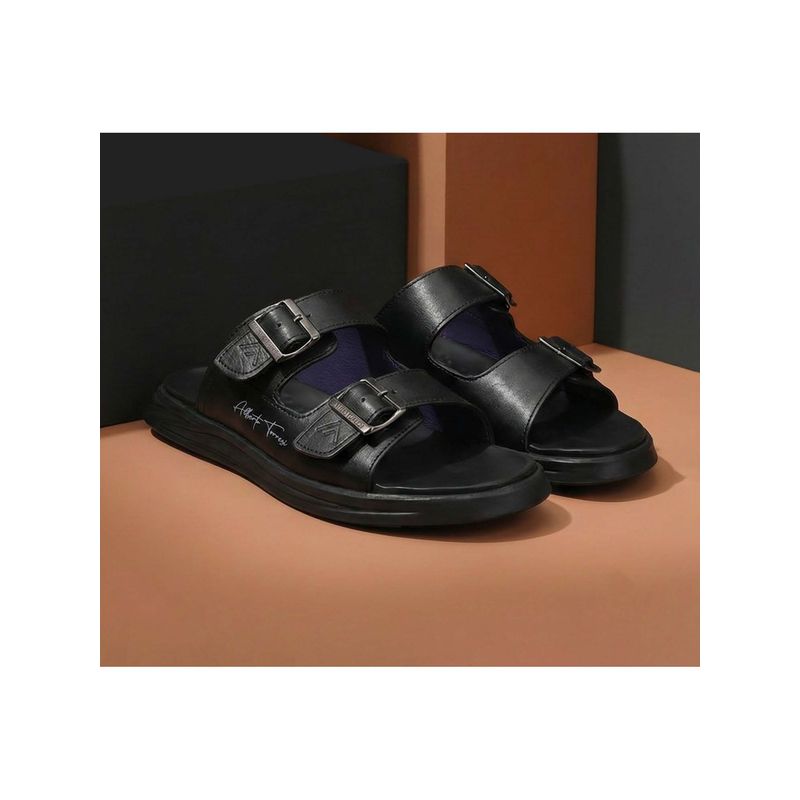 Alberto Torresi Men Black Leather Two-Strap Sandals (UK 7)