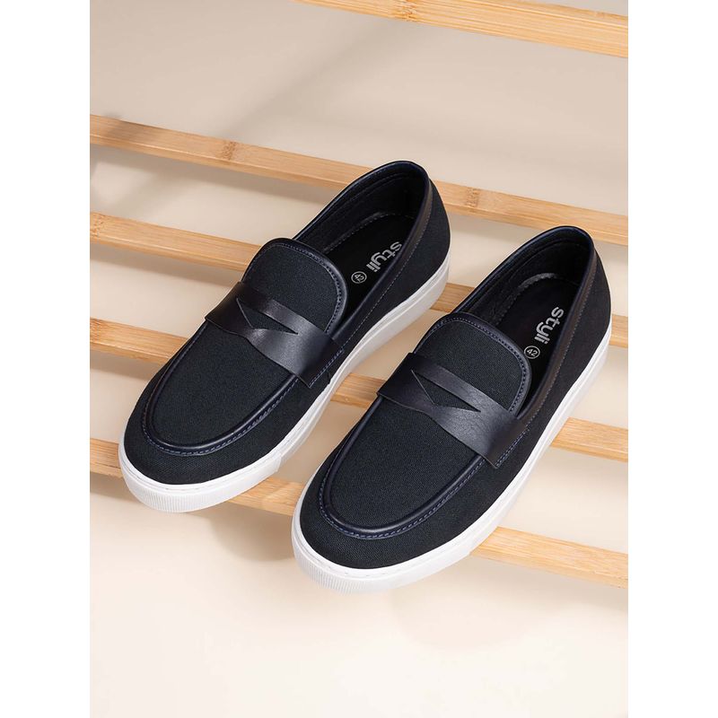 Styli Men Casual Slip On Black Loafers with Faux Leather Details (EURO 42)