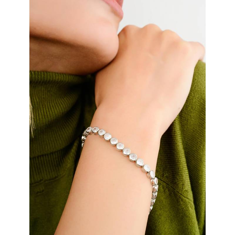 METALM White Gold Finish Tennis Bracelet 925 Silver Cz Diamonds In Bezeltings (6 Inches)