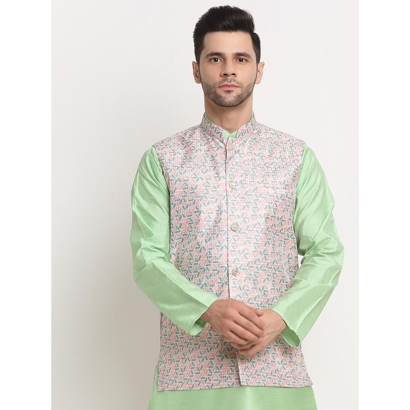 Kraft India Mens Green Thread Work Sequence Nehru Jacket (S)