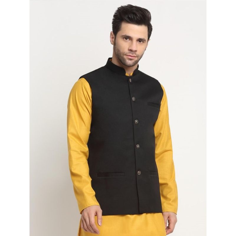 Kraft India Mens Twill Cotton Black Nehru Jacket (XL)