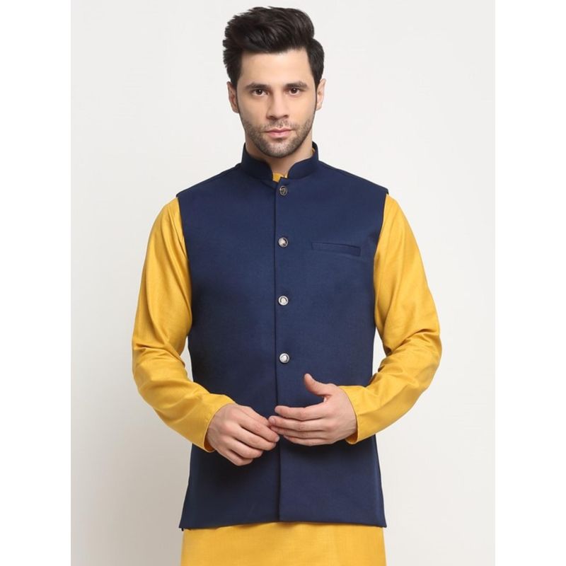 Kraft India Mens Twill Cotton Navy Blue Nehru Jacket (M)