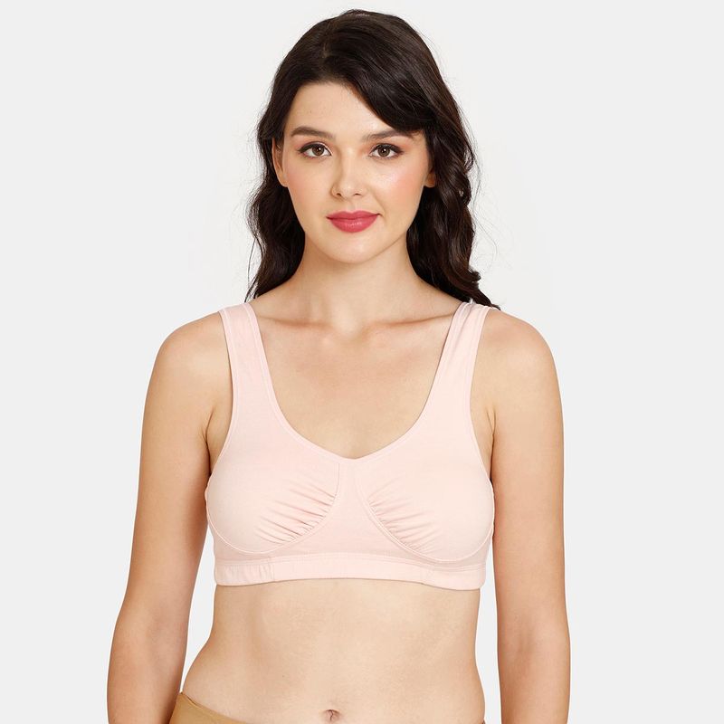 Zivame Rosaline Everyday Double Layered Non Wired 3-4Th Coverage Bralette Bra - Peach Whip (L)