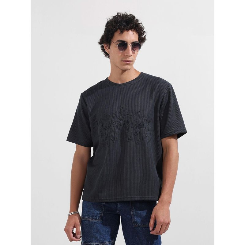 The Indian Garage Co Men Grey Self Design T-Shirt (M)