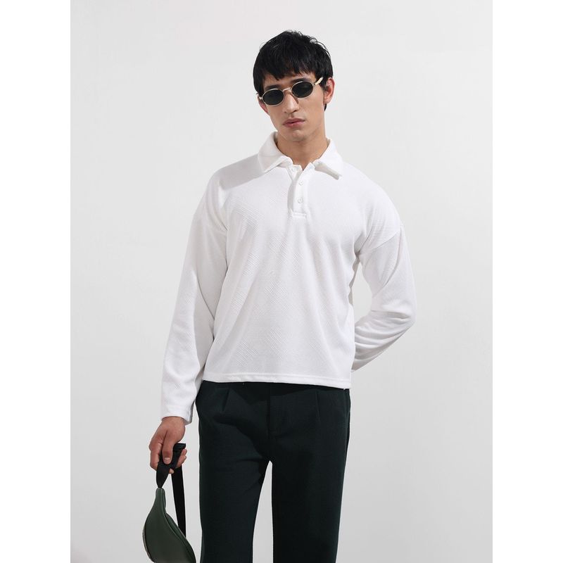 The Indian Garage Co Men White Textured Polo T-Shirt (S)