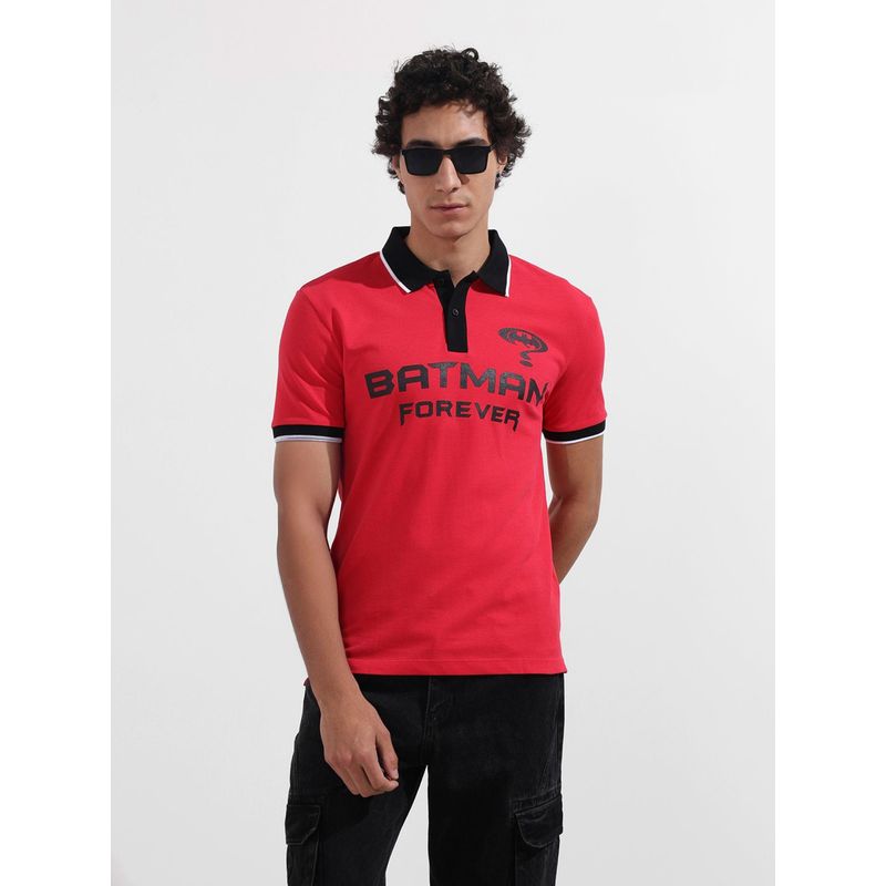 The Indian Garage Co Men Pink Typography Polo T-Shirt (S)