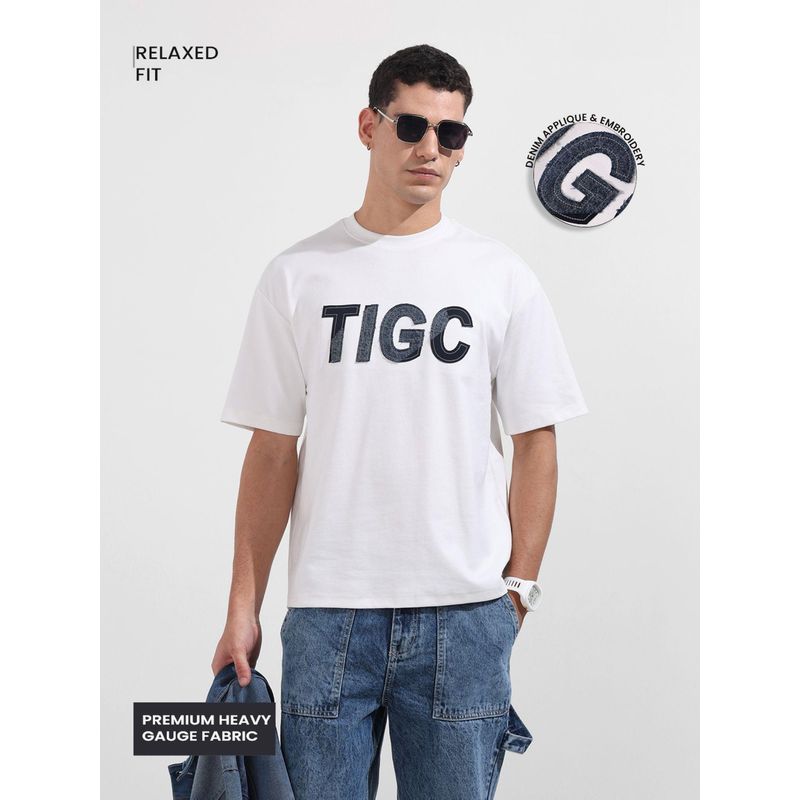 The Indian Garage Co Men White Solid T-Shirt (S)