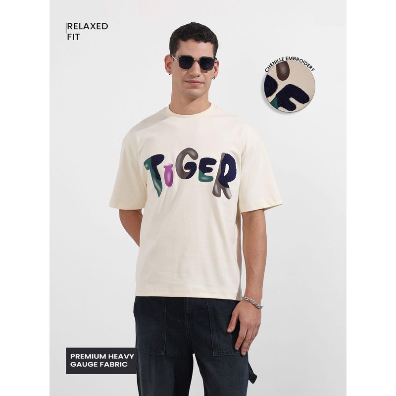 The Indian Garage Co Men Cream Typography T-Shirt (S)