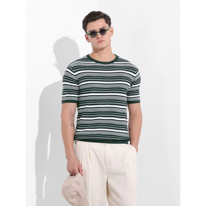 The Indian Garage Co Men Green Stripes T-Shirt (M)