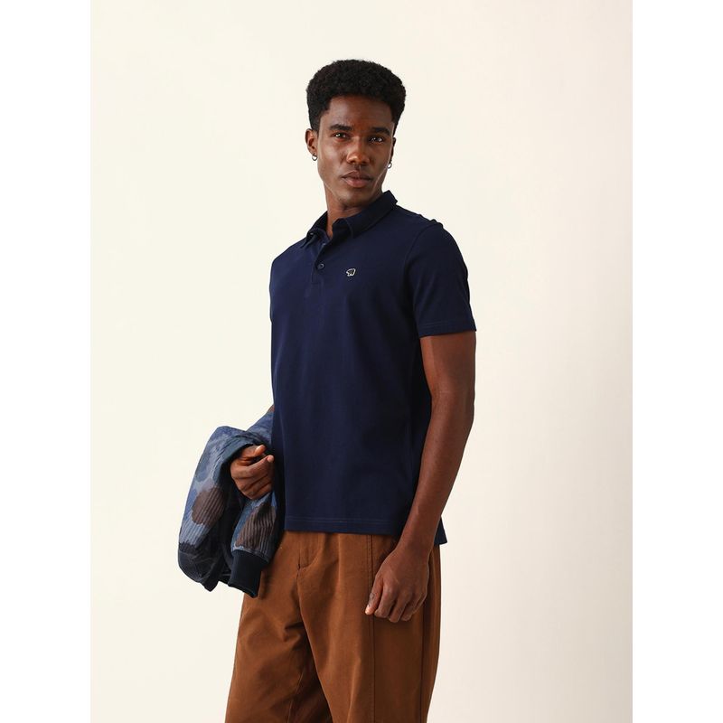 THE BEAR HOUSE Men Navy Blue Solid Polo T-Shirt (M)