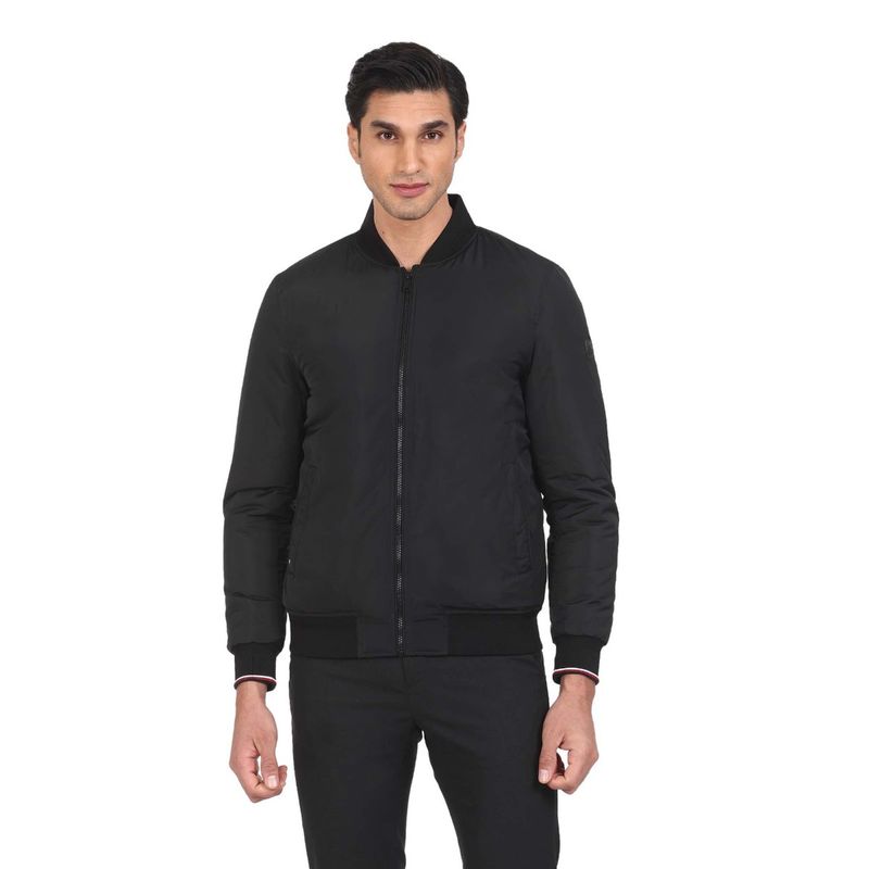 Arrow Sports Men Black Stand Neck Solid Jackets (L)