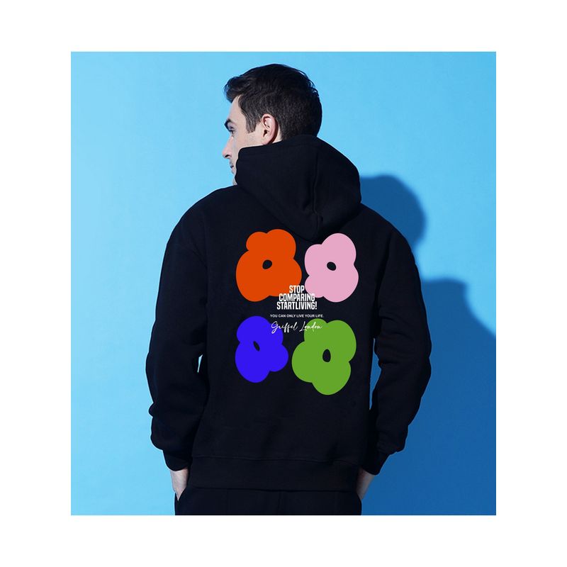 Griffel Men Black Winter Wear Oversized Cotton Fleece Hoodie (S)